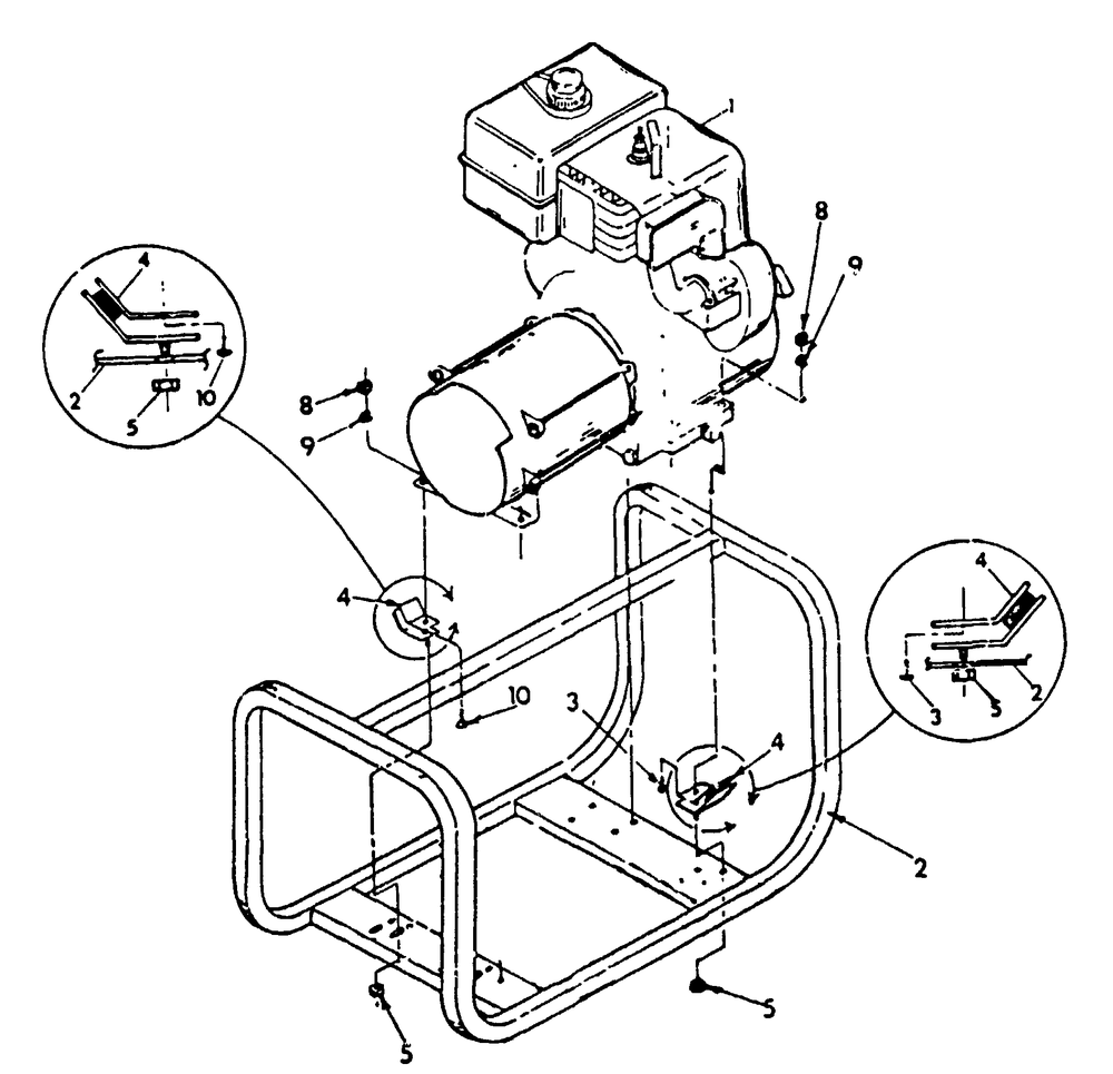 Engine And Cradle Diagram and Parts List for 9185-0-T40004  Briggs and Stratton Generator